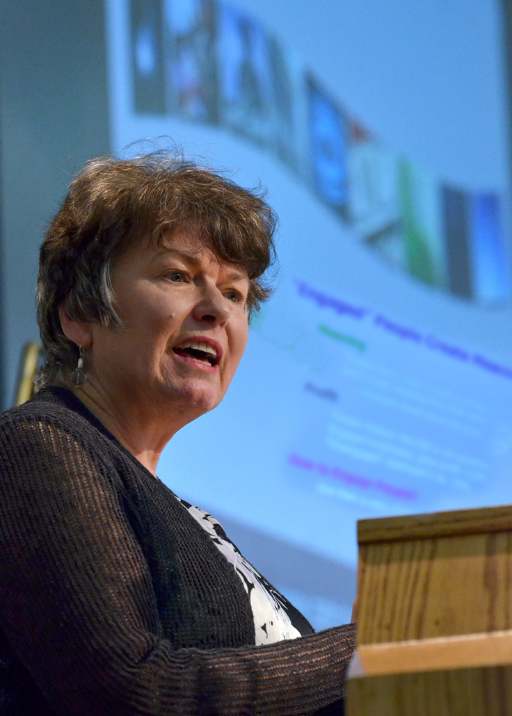 Patricia Aburdene speaking at CU Boulder